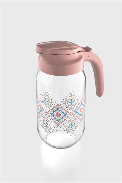 Renga Beluga Desenli 1000 ml Pembe Kapaklı Cam Sürahi 112027