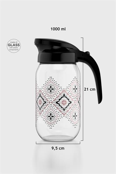 Renga Beluga Desenli 1000 ml Siyah Kapaklı Cam Sürahi 112027