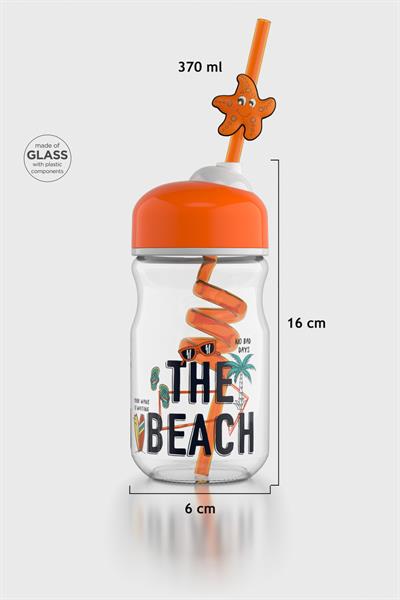 Renga Bubble Kids Desenli 370 ml Pipetli Cam Şişe 182048 Turuncu