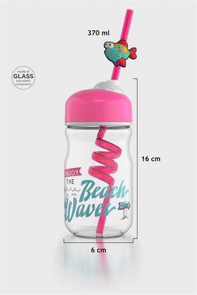 Renga Bubble Kids Desenli 370 ml Pipetli Cam Şişe 182048 Pembe