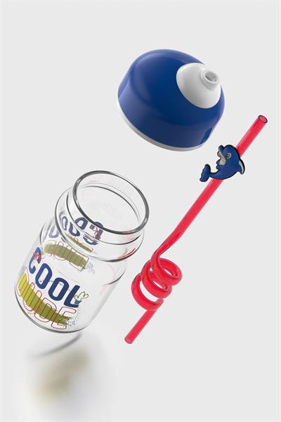 Renga Bubble Kids Desenli 370 ml Pipetli Cam Şişe 182048 Mavi