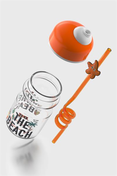 Renga Bubble Kids Desenli 370 ml Pipetli Cam Şişe 182048 Turuncu