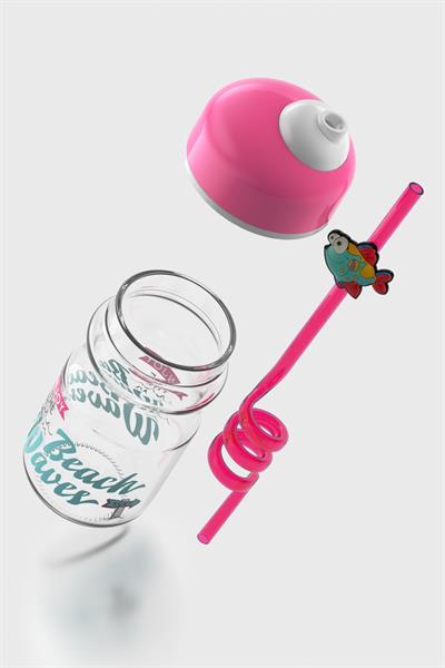 Renga Bubble Kids Desenli 370 ml Pipetli Cam Şişe 182048 Pembe