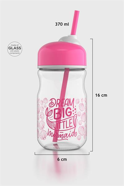 Renga Bubble Kids Dream Big Desenli 370 ml Pipetli Cam Şişe 182027 Fuşya