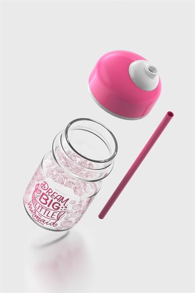 Renga Bubble Kids Dream Big Desenli 370 ml Pipetli Cam Şişe 182027 Fuşya