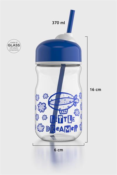 Renga Bubble Kids Little Dreamer Desenli 370 ml Pipetli Cam Şişe 182027 Mavi