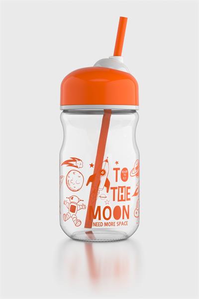 Renga Bubble Kids To The Moon Desenli 370 ml Pipetli Cam Şişe 182027 Turuncu