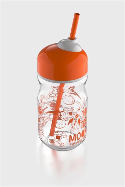 Renga Bubble Kids To The Moon Desenli 370 ml Pipetli Cam Şişe 182027 Turuncu