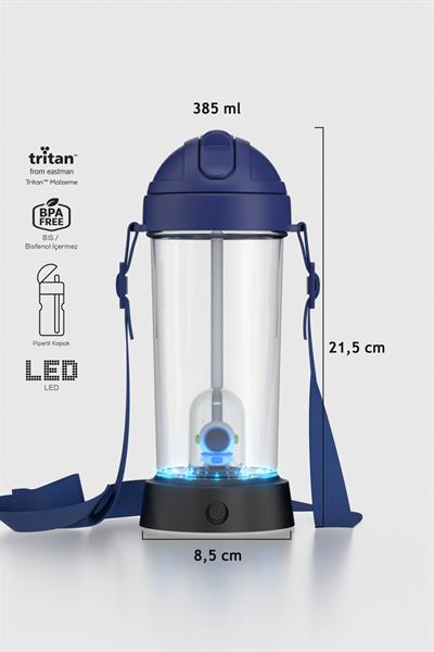 Renga Cosmo Astronot Figürlü Led Işıklı 385 ml Pipetli Askılı Tritan Çocuk Matara 912148 Mavi