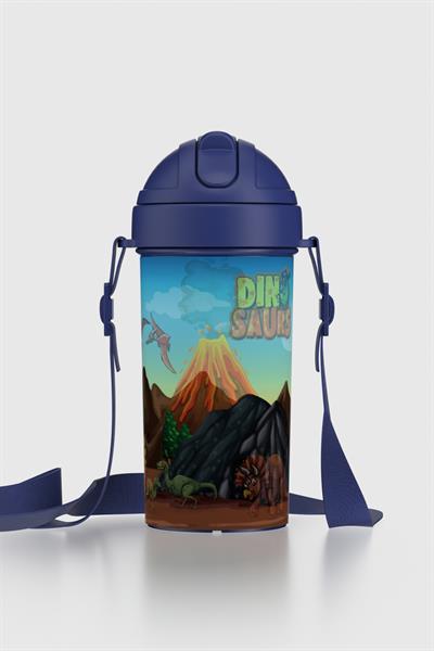 Renga Cosmo Lenticular Dinazor Desenli 415 ml Pipetli Askılı PP Çocuk Matara 912149 Mavi