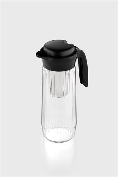 Renga Daisy 1500 ml Siyah Kapaklı Süzgeçli Gravürlü Detoks Cam Sürahi 111025