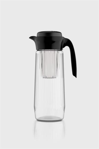 Renga Daisy 1500 ml Siyah Kapaklı Süzgeçli Gravürlü Detoks Cam Sürahi 111025