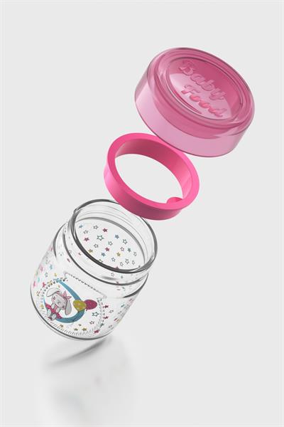 Renga Dolce Desenli 210 ml Silikon Contalı Cam Mama Kavanozu 222003 Fuşya