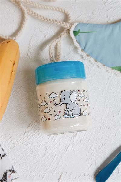 Renga Dolce Desenli 210 ml Silikon Contalı Cam Mama Kavanozu 222003 Mavi