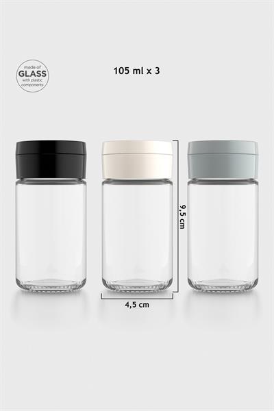 Renga Dorian 105 ml 3lü Cam Tuzluk Biberlik Seti 121006 Siyah-Bej-Gri