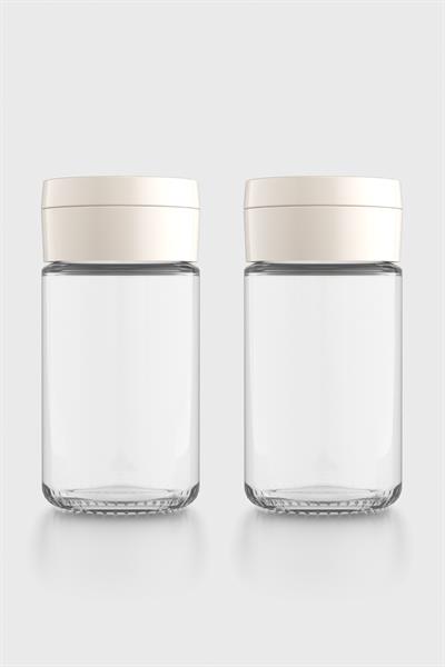 Renga Dorian 105 ml Bej Kapaklı 2li Cam Tuzluk Biberlik Seti 121006