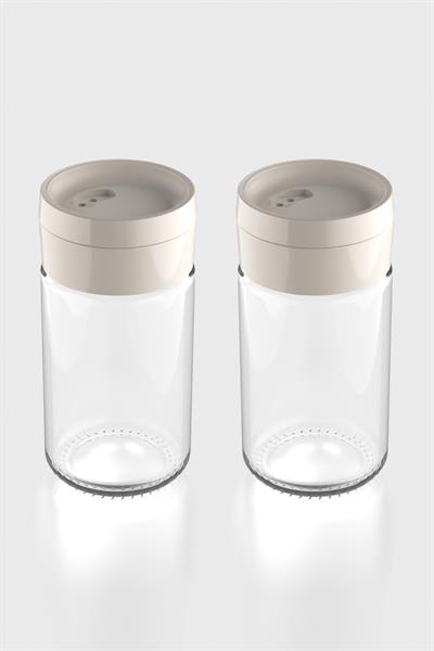 Renga Dorian 105 ml Bej Kapaklı 2li Cam Tuzluk Biberlik Seti 121006