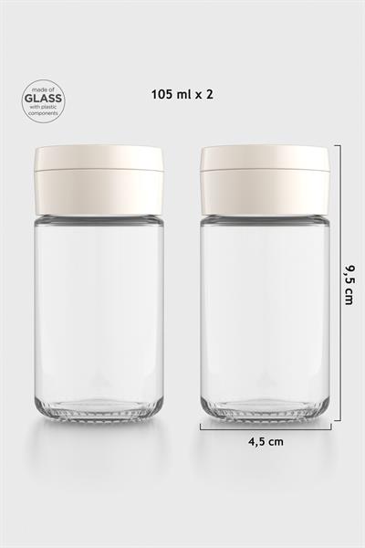 Renga Dorian 105 ml Bej Kapaklı 2li Cam Tuzluk Biberlik Seti 121006