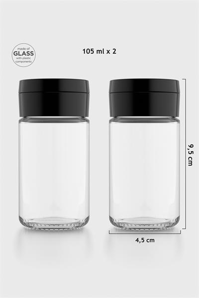 Renga Dorian 105 ml Siyah Kapaklı 2li Cam Tuzluk Biberlik Seti 121006