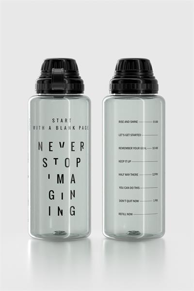 Renga Ege Yazı Desenli 1000 ml Tritan Matara 912141 Siyah