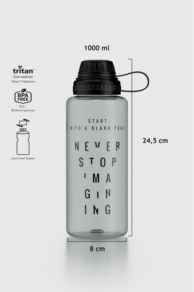 Renga Ege Yazı Desenli 1000 ml Tritan Matara 912141 Siyah