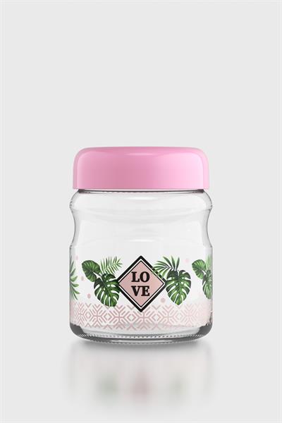 Renga Etnic Love 900 ml Desenli Cam Kavanoz 132001 Pembe