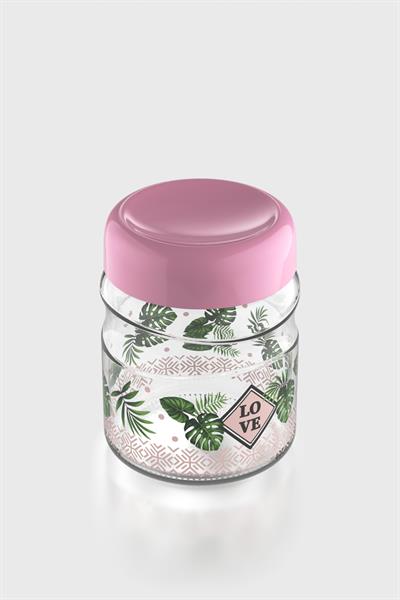 Renga Etnic Love 900 ml Desenli Cam Kavanoz 132001 Pembe