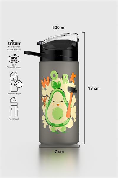 Renga Falcon Avokado Desenli 500 ml Pipetli Mat Tritan Çocuk Matara 912037 Siyah