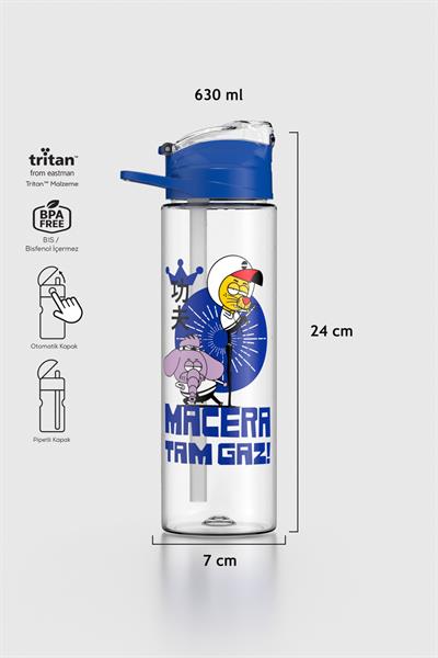 Renga Falcon Kral Şakir Desenli 630 ml Pipetli Tritan Çocuk Matara 222031 Mavi