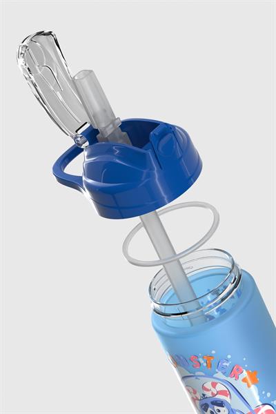 Renga Falcon Monster Desenli 500 ml Pipetli Mat Tritan Çocuk Matara 912037 Mavi