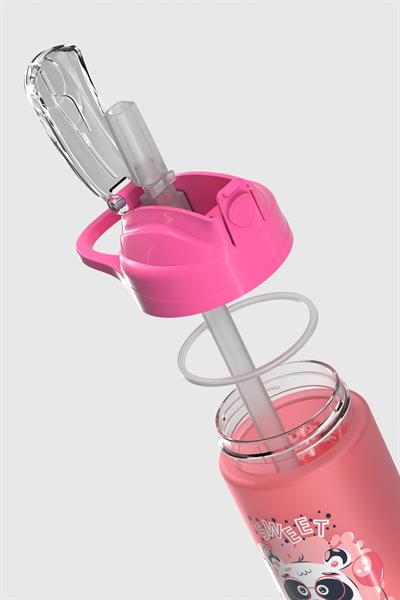 Renga Falcon Panda Desenli 500 ml Pipetli Mat Tritan Çocuk Matara 912037 Pembe