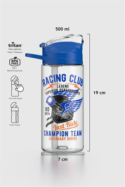 Renga Falcon Racing Club Desenli 500 ml Pipetli Tritan Çocuk Matara 912037 Mavi