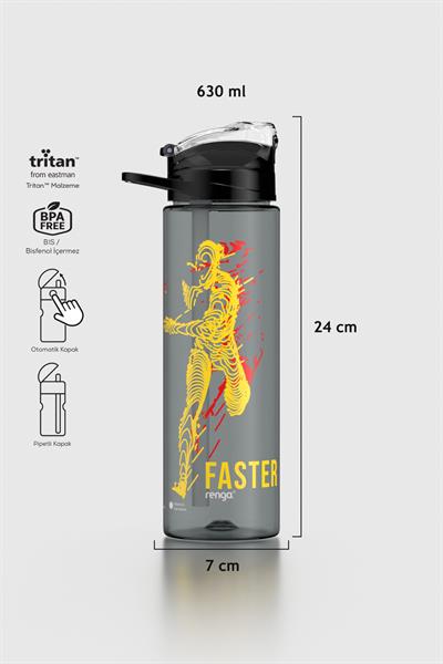 Renga Falcon Spor Desenli 630 ml Pipetli Tritan Matara 912016 Siyah