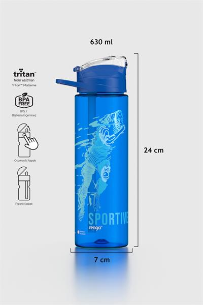 Renga Falcon Spor Desenli 630 ml Pipetli Tritan Matara 912016 Mavi