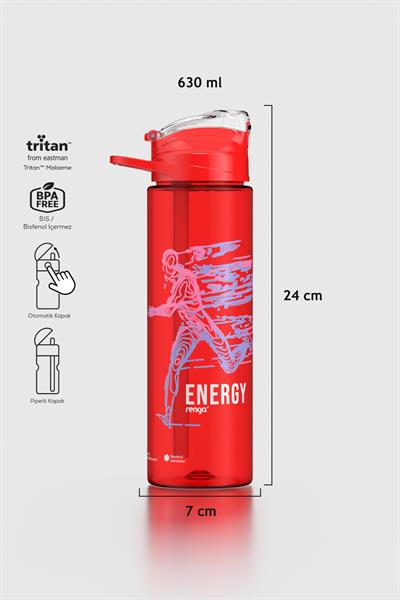 Renga Falcon Spor Desenli 630 ml Pipetli Tritan Matara 912016 Kırmızı