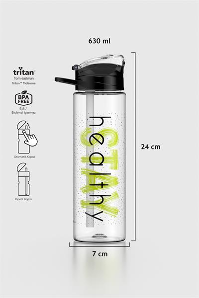 Renga Falcon Stay Desenli 630 ml Pipetli Tritan Matara 912016 Siyah