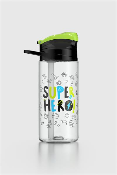 Renga Falcon Süper Hero Desenli 500 ml Pipetli Tritan Çocuk Matara 912037 Siyah
