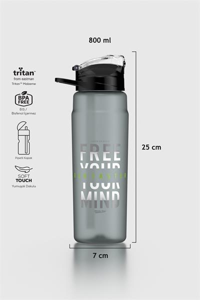 Renga Falcon Yazı Desenli 800 ml Pipetli Tritan Matara 912140 Siyah