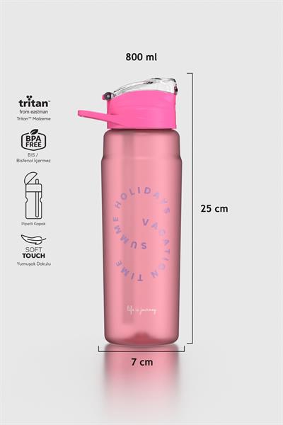 Renga Falcon Yazı Desenli 800 ml Pipetli Tritan Matara 912140 Fuşya