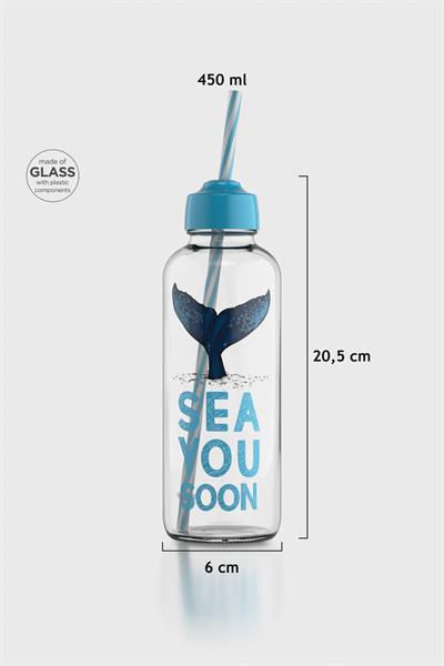 Renga Felix Sea You Soon Desenli 450 ml Pipetli Cam Şişe 182055 Turkuaz