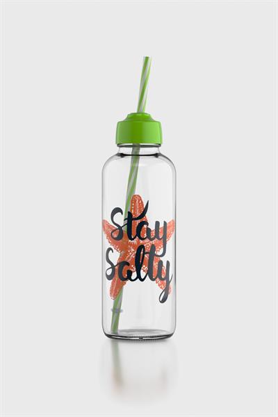Renga Felix Stay Salty Desenli 450 ml Pipetli Cam Şişe 182055 Yeşil