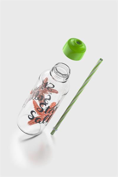 Renga Felix Stay Salty Desenli 450 ml Pipetli Cam Şişe 182055 Yeşil