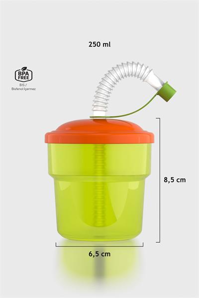 Renga Fizbo 250 ml Pipetli PP Bebek Bardak 221007 Yeşil-Turuncu