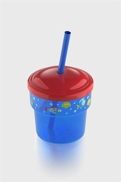 Renga Fizbo Balık Desenli 250 ml Pipetli PP Bebek Bardak 222049 Mavi-Kırmızı
