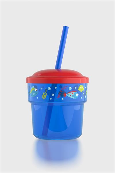 Renga Fizbo Balık Desenli 250 ml Pipetli PP Bebek Bardak 222049 Mavi-Kırmızı