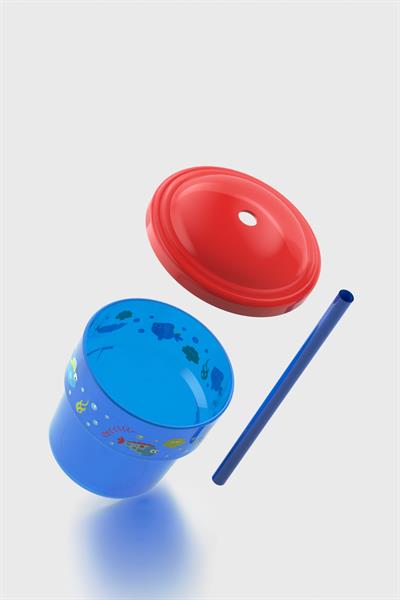 Renga Fizbo Balık Desenli 250 ml Pipetli PP Bebek Bardak 222049 Mavi-Kırmızı