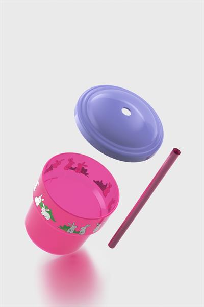 Renga Fizbo Tavşan Desenli 250 ml Pipetli PP Bebek Bardak 222049 Pembe-Mor