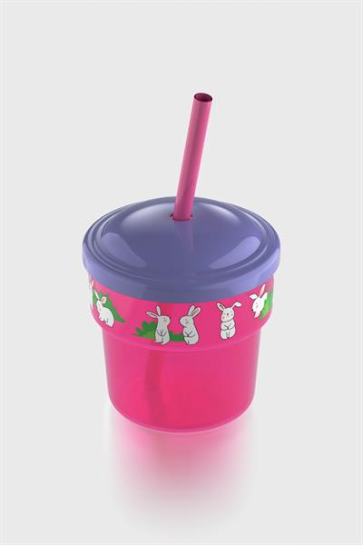 Renga Fizbo Tavşan Desenli 250 ml Pipetli PP Bebek Bardak 222049 Pembe-Mor