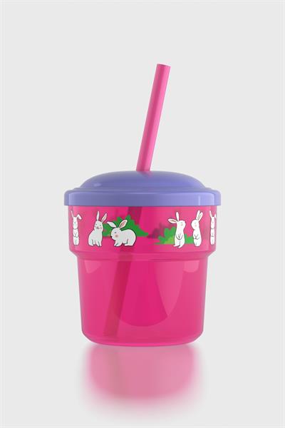 Renga Fizbo Tavşan Desenli 250 ml Pipetli PP Bebek Bardak 222049 Pembe-Mor