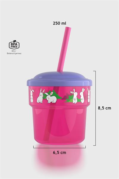 Renga Fizbo Tavşan Desenli 250 ml Pipetli PP Bebek Bardak 222049 Pembe-Mor